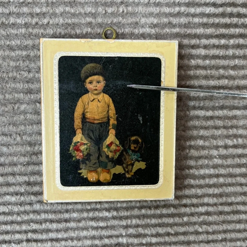 Vintage Dutch Children Wood Wall Plaques Set of 2 Miniature Folk Art Boy Girl